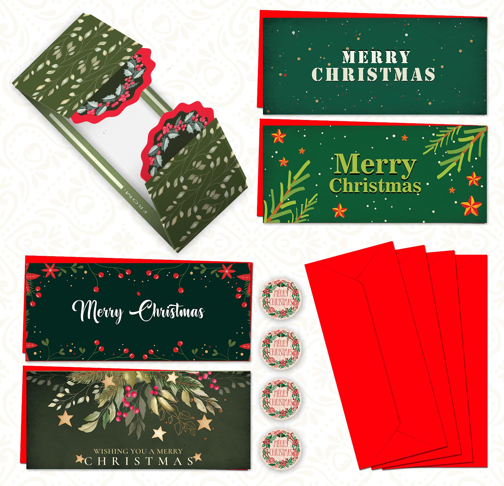 Giftinghouse Christmas Money Wallet and Envelopes for Cash Gifts 8/16 pcs – Xmas Greeting Cards Multipack - Elegant Luxury, eco-Friendly for Family, Friends (8 Cards Pack)