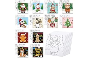 Anseal 12 Packs Pre Drawn Canvas to Paint, 4" X 4" Merry Christmas Happy New Year Pre-Printed Canvas Paint Party for Kids, Stretched Outline Painting Boards for Beginners, Students, Party Favor