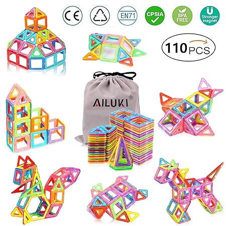 AILUKI 110 Pcs Magnetische Bauklötze Set Magnet Bausteine Konstruktion Blöcke DIY 3D Pädagogische Spielzeug Geburtstag Kinder