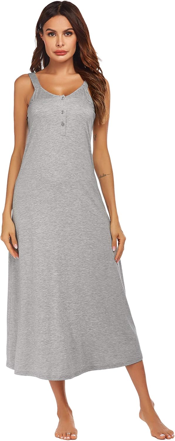 Ekouaer Women's Sleeveless Long Nightgown Summer Full Slip Sleep Dress Soft Nightshirt Chemise Sleepwear Lounge Dresses at  Women’s Clothing store