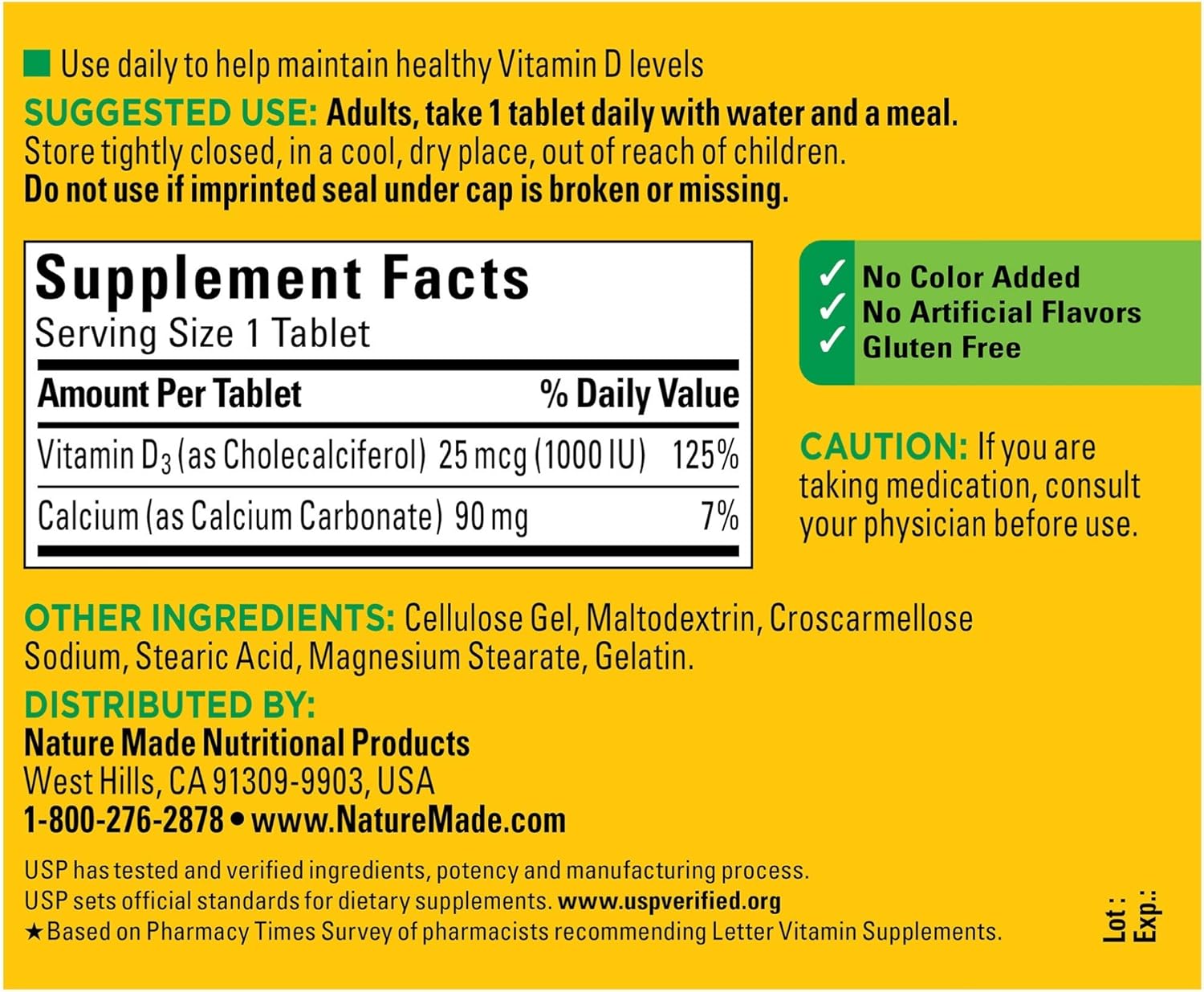 Nature Made Vitamin D3 1000 IU (25mcg) Tablets, 300 Count for Bone Health† (Packaging May Vary): Health & Personal Care