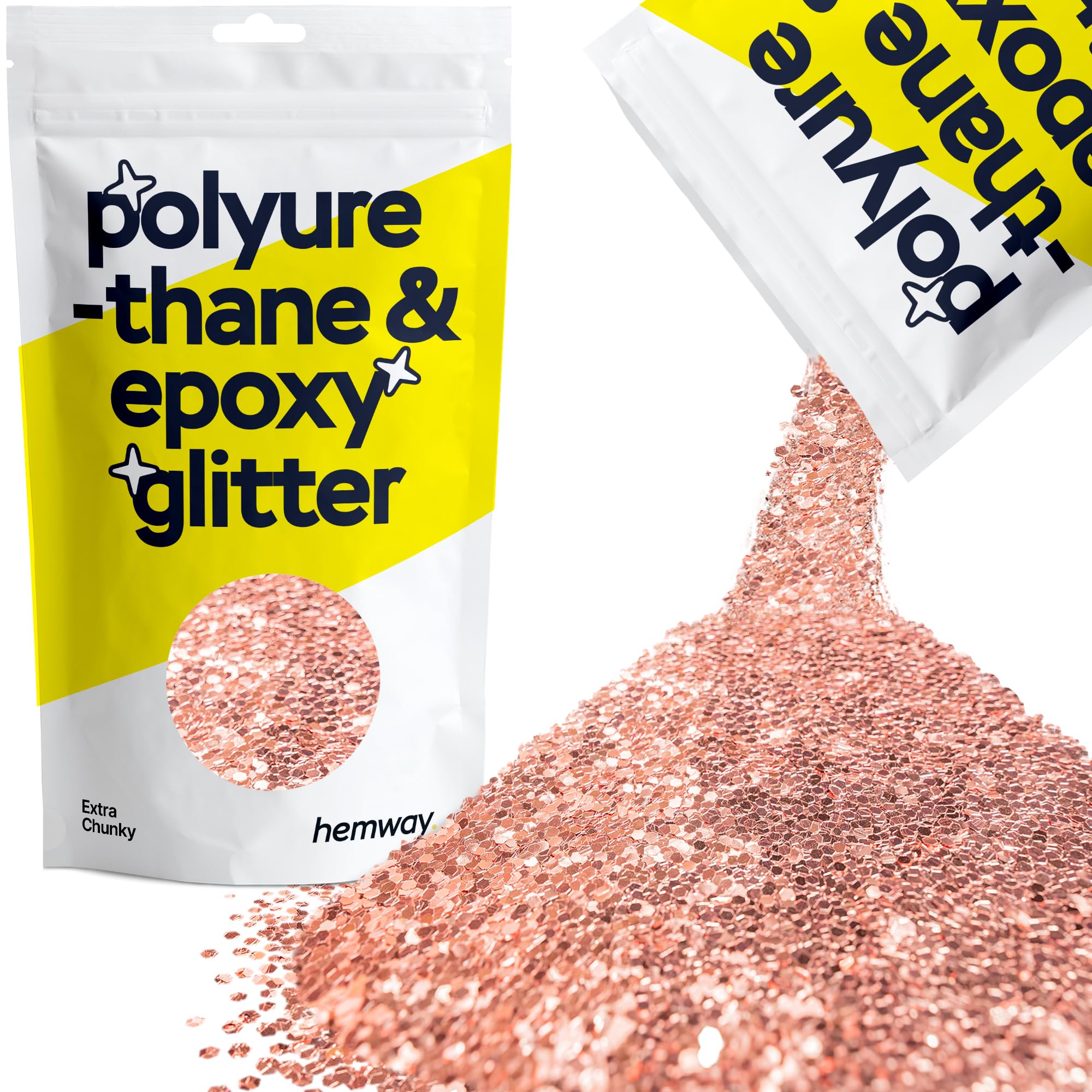 Hemway Resin Glitter Rose Gold 100g Extra Chunky | Polyurethane & Epoxy Glitter for Resin Crafts, Tumblers, Coasters, Floor & Table Art