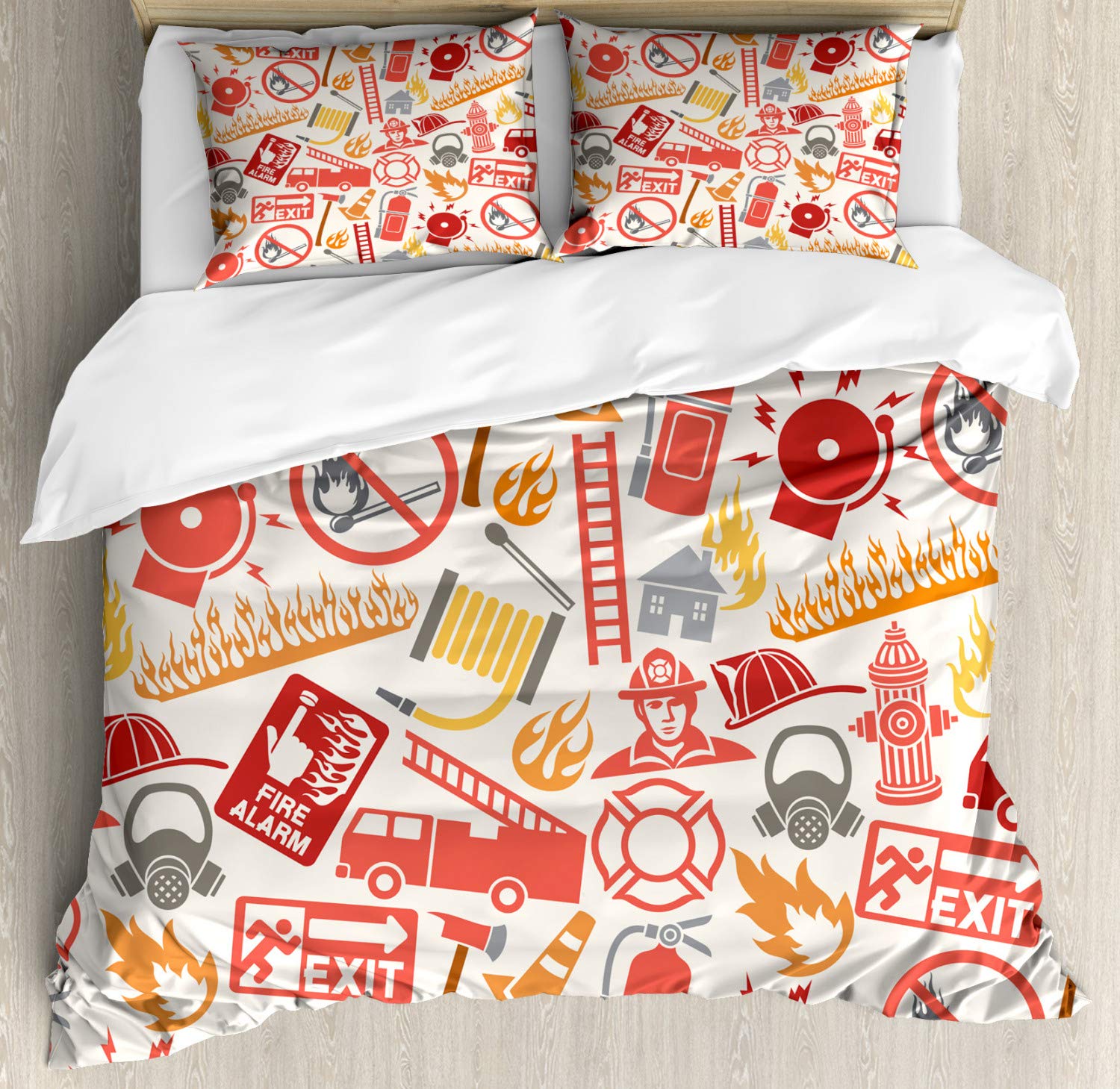 Amazon Com Lunarable Fire Truck Duvet Cover Set Queen Size