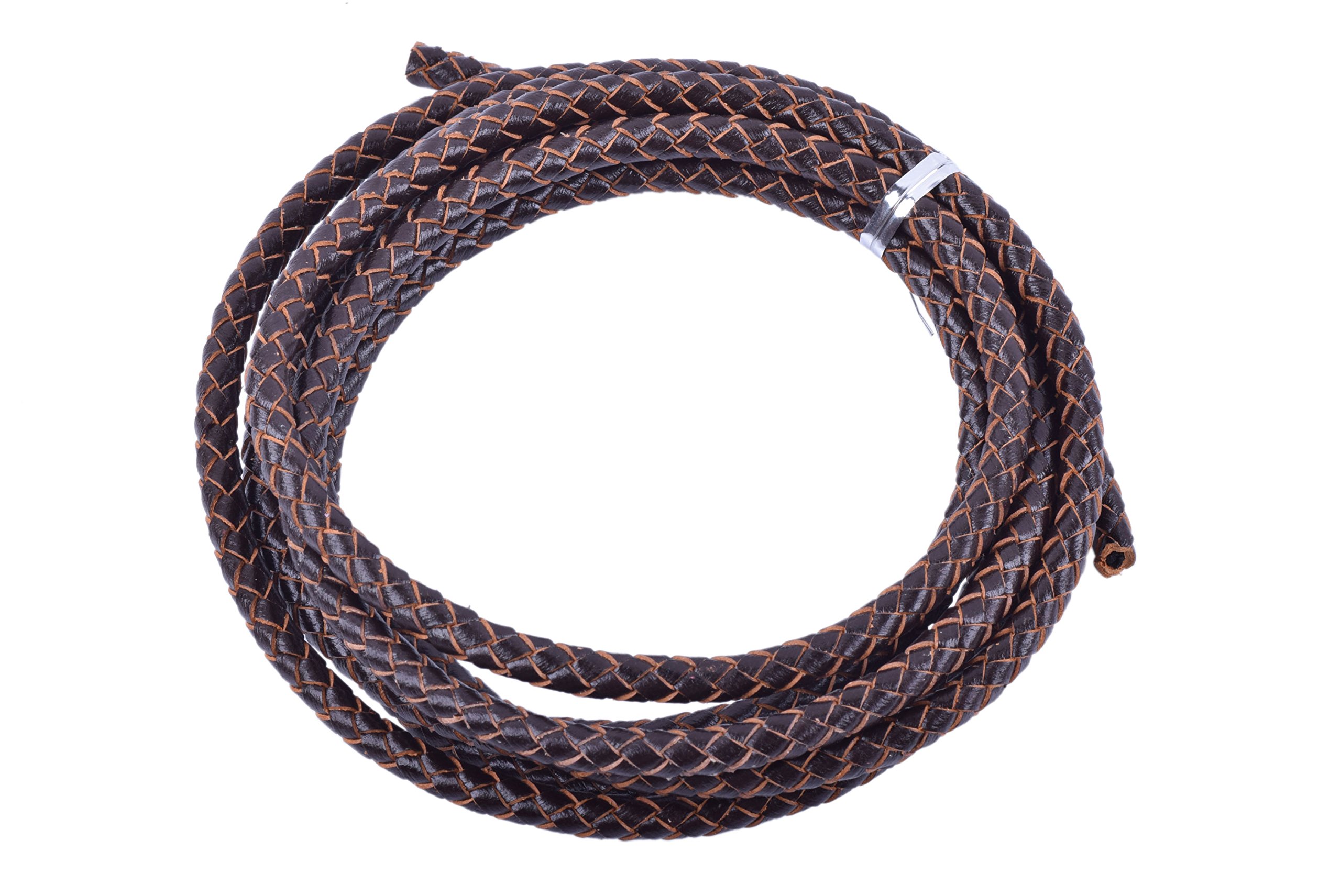 KONMAY 1.8Meters Brown 6.0mm Round Braided Genuine Bolo Leather Cord for Jewelry and Craft Designs (6.0mm, Brown)…