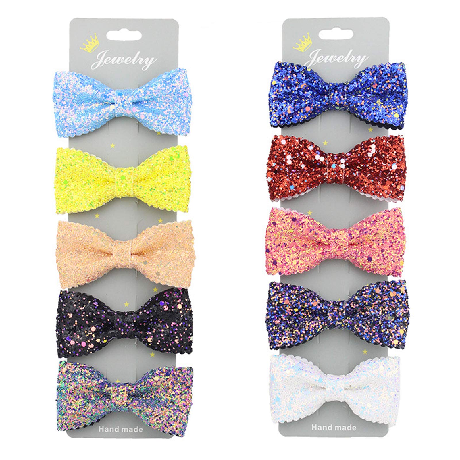 10 Pcs Multi-Colored Bow Hairpins, Sequins Hair Clips Bow Barrette Alligator Hair Clips Glitter Flash Shining for Kids and Girls