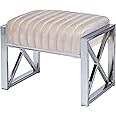 SEI Furniture Ellison Velveteen Ottoman, Champagne and Chrome