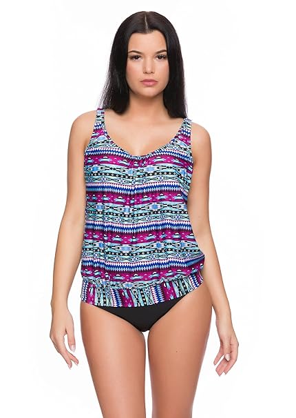 Octopus Figurumspielendes Damen Oversize Tankini Set mit Slip Schwarz f5452
