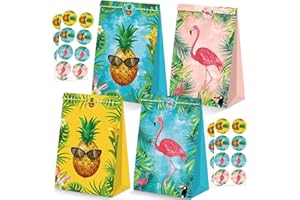 BQC 24Pcs Flamingo Goody Bags Hawaiian Gift Bags Luau Party Bags Flamingo Party Supplies Tropical Pineapple Party Favors Flamingo Birthday Party Supplies for Kids