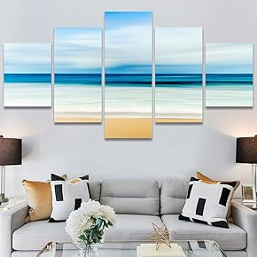 SIGNWIN 5 Panel Canvas Wall Art Aerial Beach...