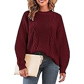 ZAFUL Womens Sweater Cable Knit Oversized Sweaters Crewneck Long Sleeves Casual Knit Pullover Tops