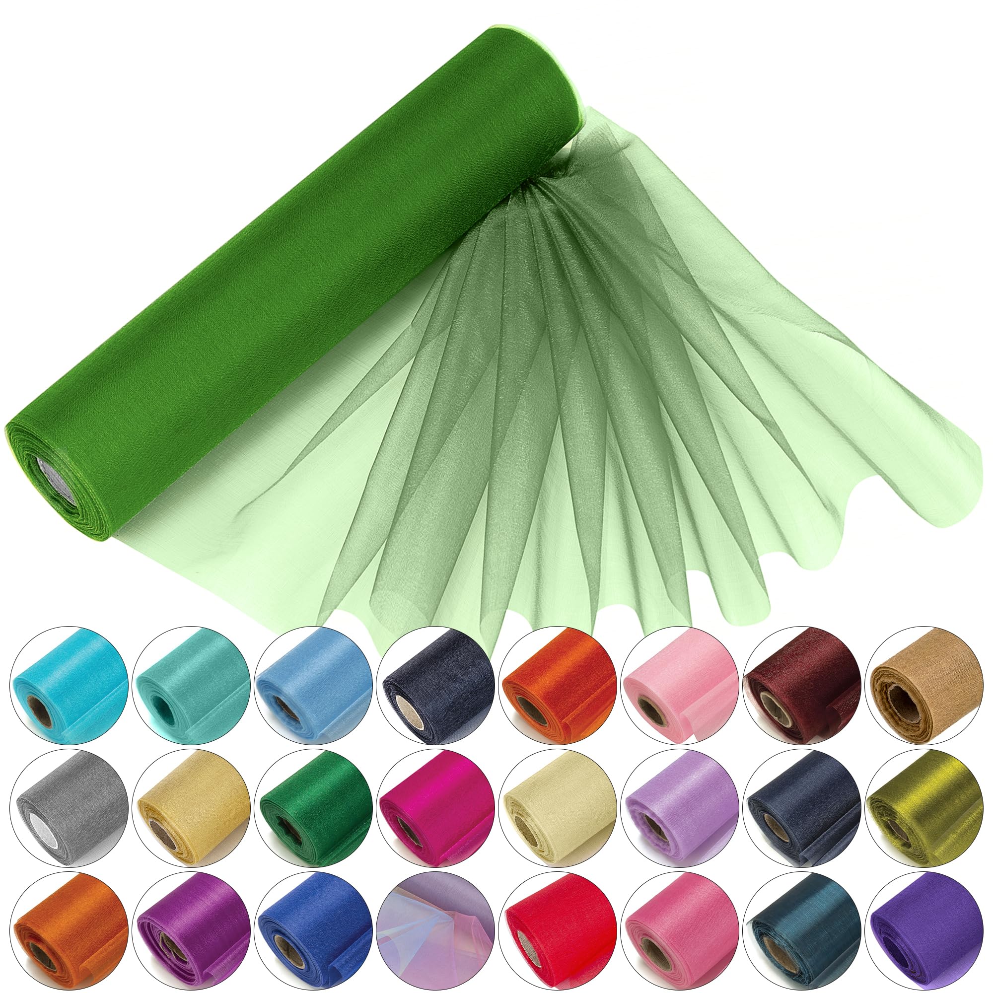 29cm x 25m Roll of Organza Sheer Fabric - Elegant Decorative Cloth for Wedding Chair Bows, Table Runners, Party Favours - Crafting Supplies for Ribbons, Dress Accents,and Bags, Sage — image 1