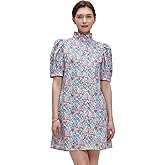 Women Summer Floral Mini Dress Ruffle Neck Puffer Sleeve Boho Beach Shift Dresses