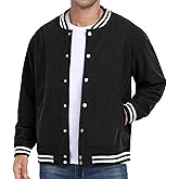 Askdeer Men's Casual Shirts Corduroy Button Down Varsity Jacket Long Sleeve Bomber Baseball Jacket