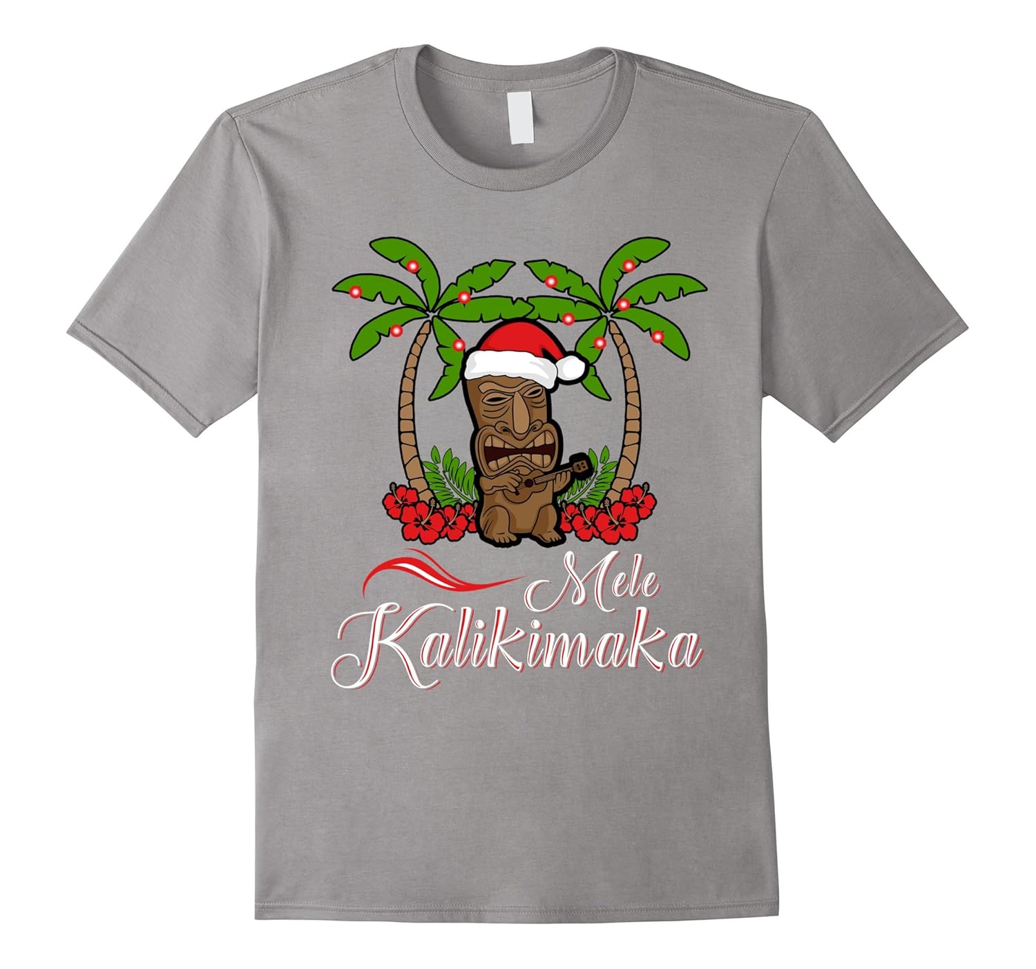 Tiki Mele Kalikimaka Merry Christmas T-Shirt Hawaii Ukulele-ANZ