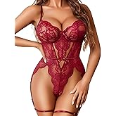 Avidlove Womens Lingerie Floral Lace Bodysuit Cross-Back Straps Teddy One Piece Babydoll S-XXL