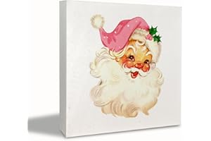 KEUSPI Christmas Signs,Pink Christmas Santa Sign Wood Plaque,Christmas Sign,Christmas Signs for Home Decor,Pink Christmas Decorations,Vintage Santa Decor