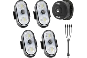 PidZoom Wireless LED Lights for Car 4PCS- Button and Remote Control Interior Ambient Strobe Light, USB-C 120H 8 Colors IP65 Waterproof Rechargeable Underglow Light for Cars, Trucks, eBike, Motorcycle