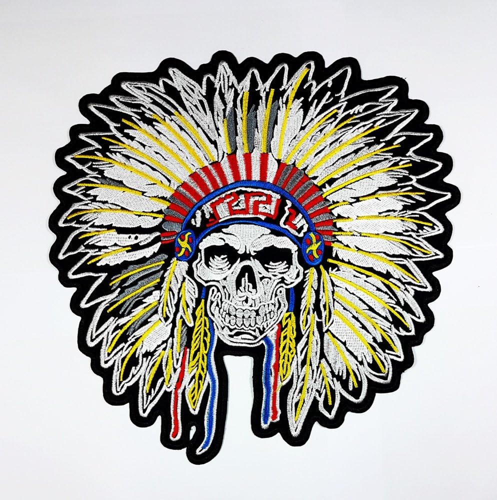 XXL BIG Indian Chief With Full Headress Skull patch Biker jacket vest large Embroidered Iron on Hat Hoodie Backpack Ideal for Birthday Gift
