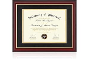 Minesaxel 11x14 Diploma Frame with 8.5 x 11 Opening Black Mat, Display 8.5x11 Degree Certificate Document, Wall Mount or Tabletop Display(Cherry Red)
