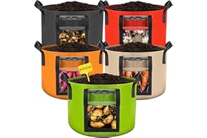 RVZHI 5 Packs 10 Gallon Potato Growing Bags, 400G Heavy Duty Fabric Potato Grow Bags with Flap, Garden Plant Grow Bags Containers for Growing Tomato,Vegetable and Fruits with Plant Labels