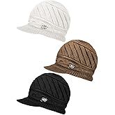 Fourluoo 3 Pieces Womens Winter Hats Slouchy Beanie Cap with Visor Warm Knitted Newsboy Ski Snow Hats for Women Winter Gifts