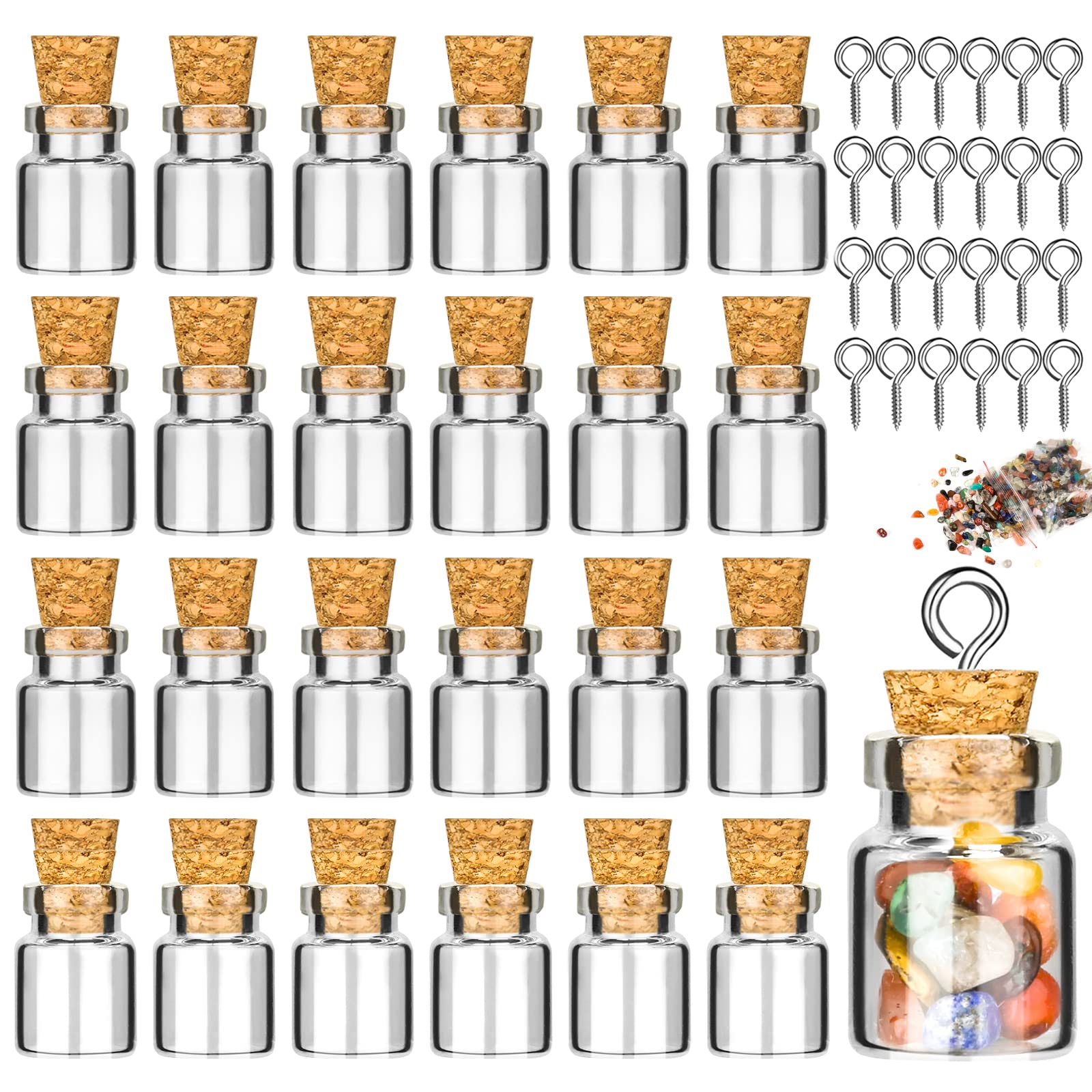 GOTRUST 25pcs Mini Glass Bottles With Cork for Crystals and Gemstones, Healing Wishing Miniature 1ml Bottles for DIY and Crafts Decoration