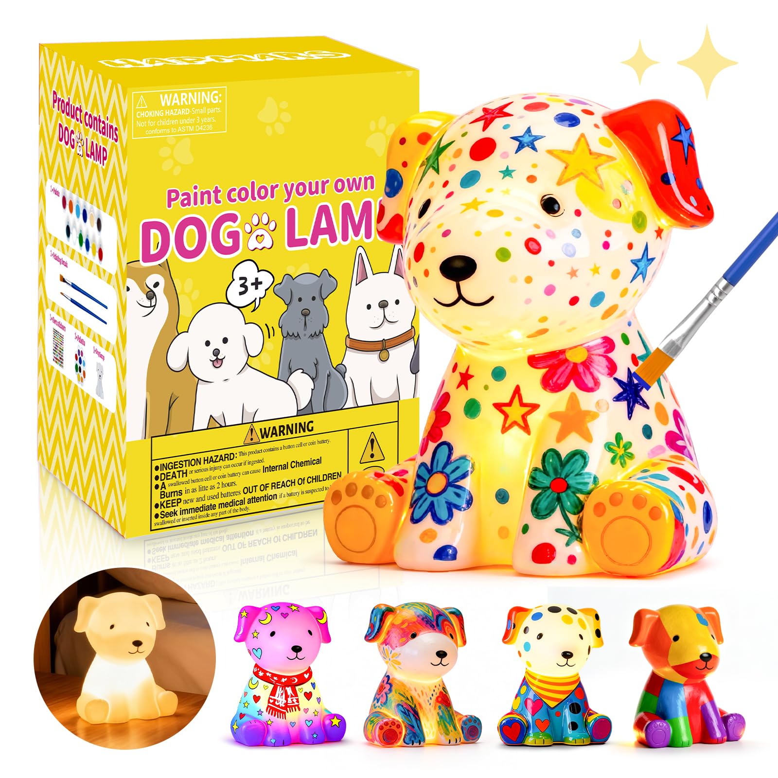 Paint Your Own Dog Lamp Kit, DIY Puppy Crafts Night Light Painting Kits for Girls Boys Kid Age 4 5 6 7 8 9 10 11 12+, Art Supplies Dog Crafts Sets Creative Gifts for Easter,Birthday,Christmas,Party — image 1