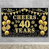 Trgowaul 40th Birthday Decorations for Women Men, Cheers to 40 Years Banner, Black and Gold 40th Birthday Backdrop, 40th Wedding Anniversary Decorations Party Banner Photography Supplies Background