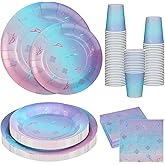 LemonRoad 100 Pcs Kpop Theme Party Supplies Paper Plates and Napkins Cups Set Purple Blue Pink Gradient with Lightning Pattern for Korean Party Birthday Wedding Holiday Fan Meeting Decorations