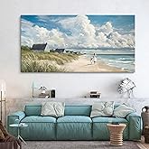HGUAOA Coastal Canvas Wall Art - Large Landscape Wall Art for Living Room - Ocean and Beach Painting - Blue Artwork for Bedroom Decor - Above Bed Wall Pictures -Beach Theme Print Art