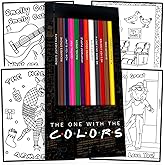 Pun Labs Colored Pencil Set for Adults - 12 Foil-Stamped Color Pencils with Friends-Themed Designs, Includes 5 Exclusive Coloring Pages, Vibrant Art Supplies for TV Show Fans, Display Box Included