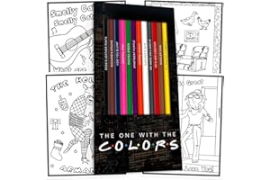 PUN LABS "The One with the Colors" Colored Pencil Set & Coloring Pages for Fans of Friends | Gift Set of 12 Friends-Inspired Parody Pencils with Clever Foil-Stamped Names Plus 5 Fun Friends Coloring Pages