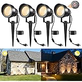TSUNESLUX Landscape Spot Lights Outdoor, Dusk to Dawn Outdoor Lighting with IP65 Waterproof, 3000K Warm White Plug in Spotlig
