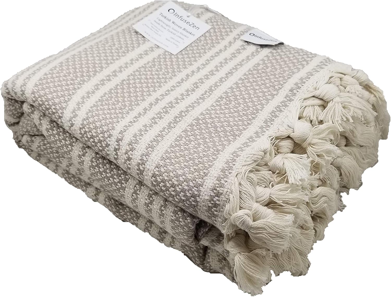 Amazon Com Infusezen Turkish Throw Blanket Made From 100 Turkish Cotton Large Lightweight Handwoven Sofa Throw Partial Bed Cover Or Loveseat Blanket Beige With Cream Stripes Home Kitchen