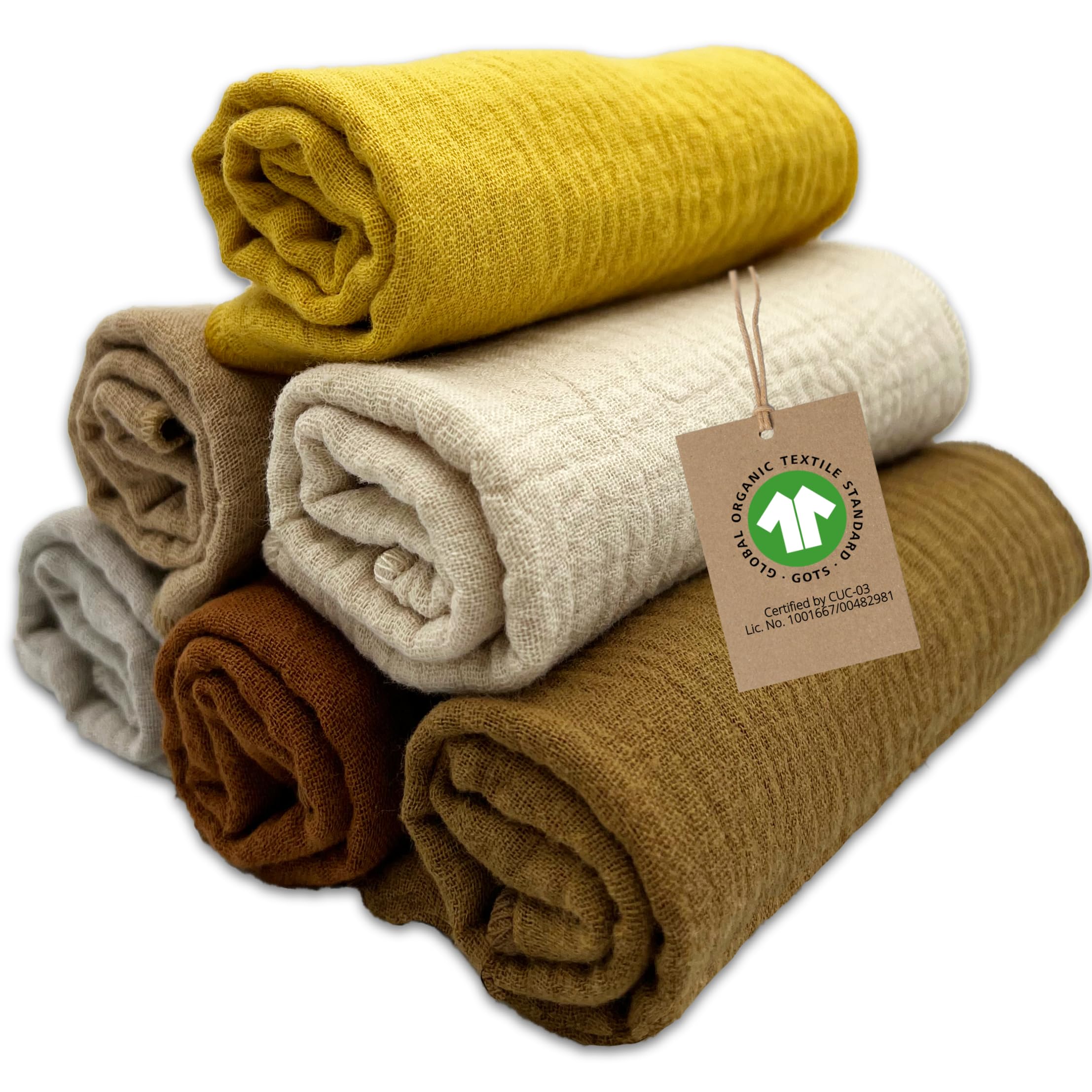 mimaDu Organic GOTS Burp Cloths Organic 25 x 25 cm Baby Washcloth Baby Muslin Cloth Baby Mini Muslin Cloths for Baby Care, Small Towels 100% Organic Cotton Super Soft and Absorbent (Desert)