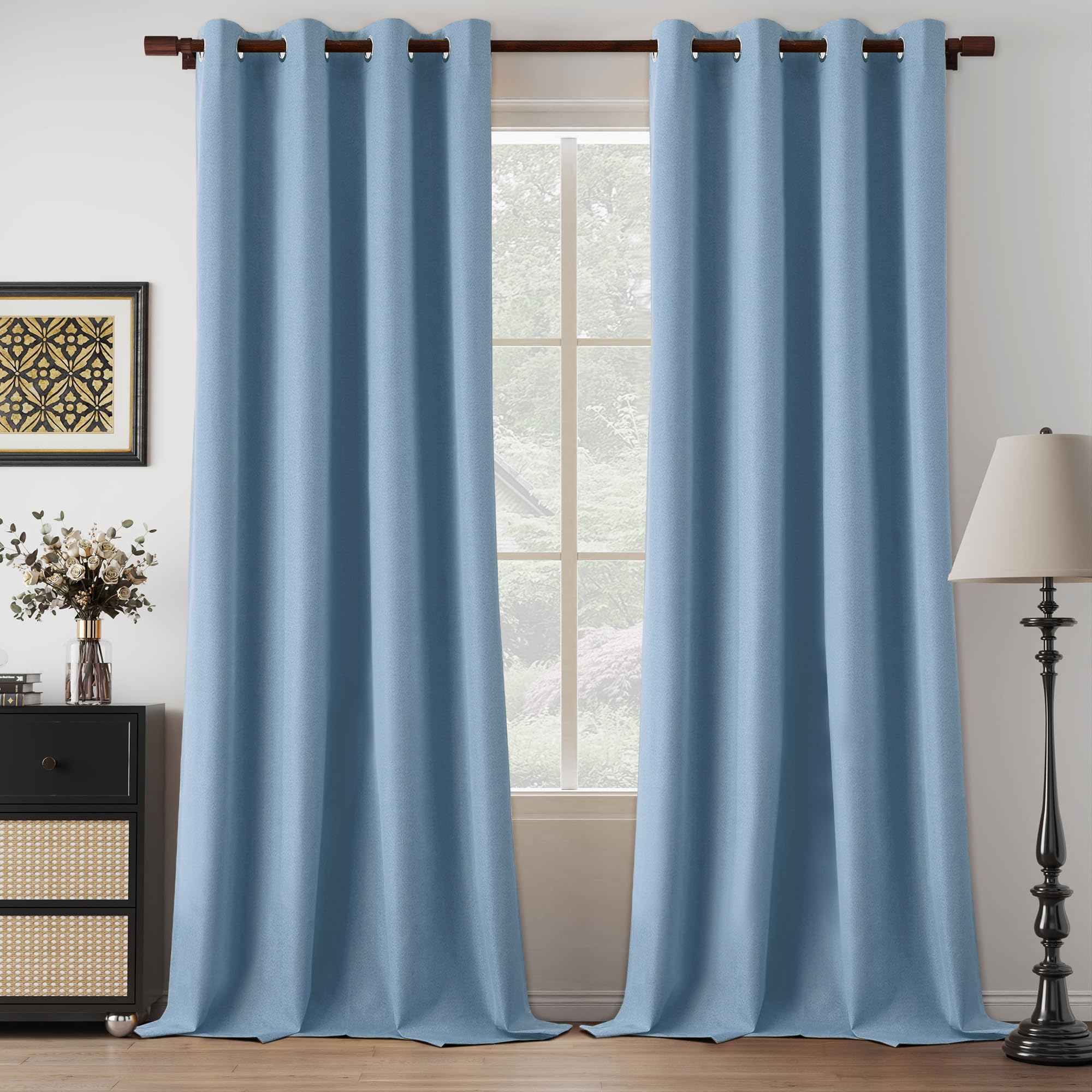 126 Inches Long Full Blackout Extra Long Linen Curtains, Ceiling to Floor Lightweight Privacy Noise Reducing Curtain Panels for Light Sleepers 10.5 Ft Length, Dusty/Slate Blue, W52 x L126, 2 Panels