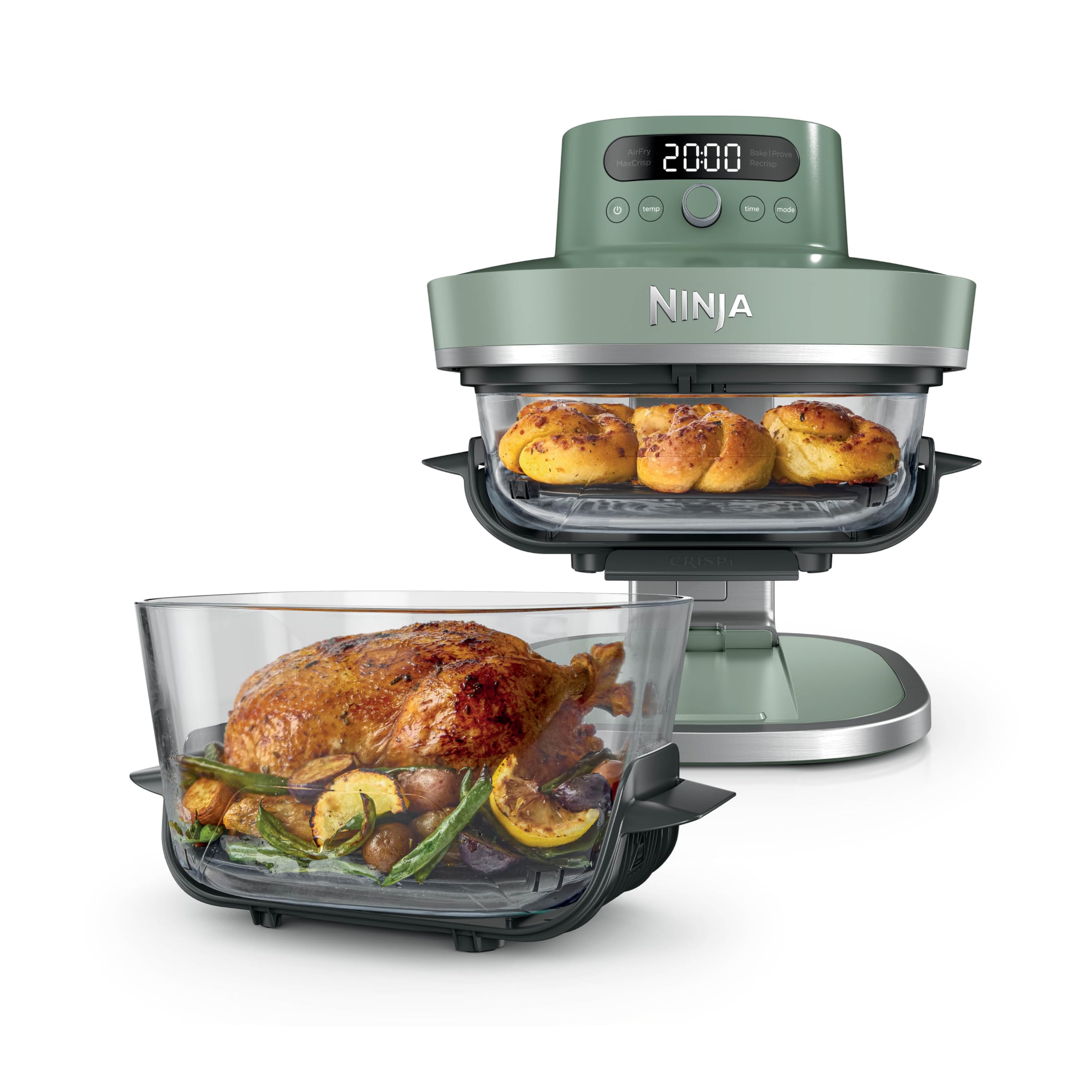 Ninja CRISPi PRO XL Glas-Heißluftfritteuse (Air-Fryer), 5 voreingestellte Zubereitungsfunktionen, CleanCrisp-Glasbehälter (5,7 l und 2,3 l) und Aufbewahrungsdeckel, Moosgrün AS090EUGN 2