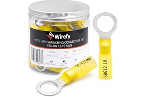 Wirefy 90 PCS Heat Shrink Ring Terminals 3/8" - a Resistant Ring Connectors - Eyelet Wire Connectors - Yellow 10-12 AWG