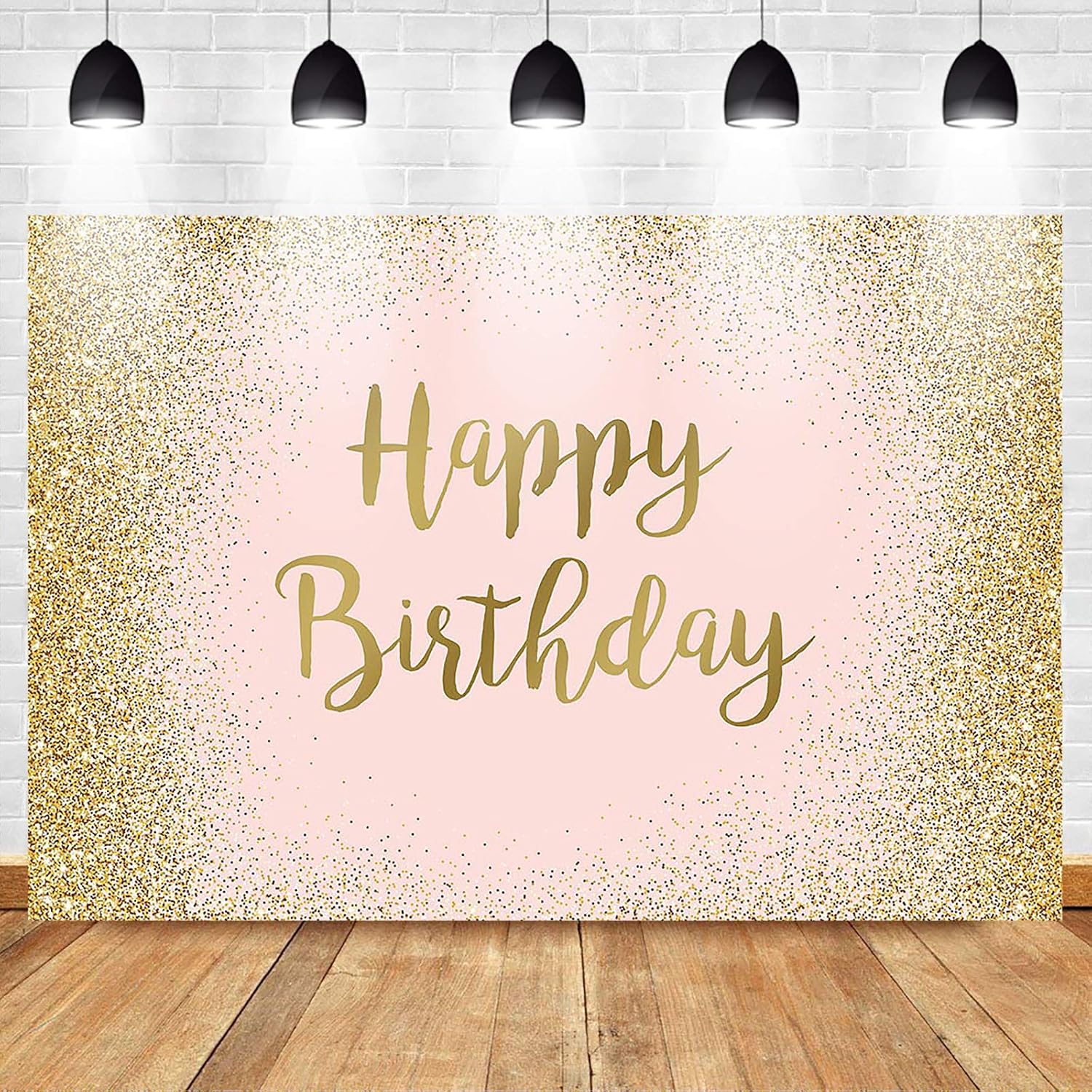 Avezano Gold Happy Birthday Backdrop for Women & Girls - Pink & Rose Gold Glitter Birthday Party Decorations - 2.1x1.5m - Image 3