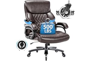 HESL Big and Tall Office Chair 500 LBS-Executive Office Chairs for Heavy People-Heavy Duty Office Chairs with Sturdy Rolling Wheels-Desk Chair with Adjustable Lumbar Support Black Faux Leather Chair Brown