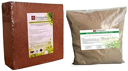 cocogarden  Cocopeat Block Organic Npk (3-15-0) Fertilizer, Expands Up to 75 litres of Coco Peat Powder and Steamed Bone Meal, 900 GMS