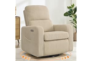 AEMEIOS Swivel Rocker Recliner, Oversized Power Recliner Nursery Glider with Removable Cushion, Upholstered Swivel Reclining Chairs for Nursery Living Room Bedroom, Corduroy Camel