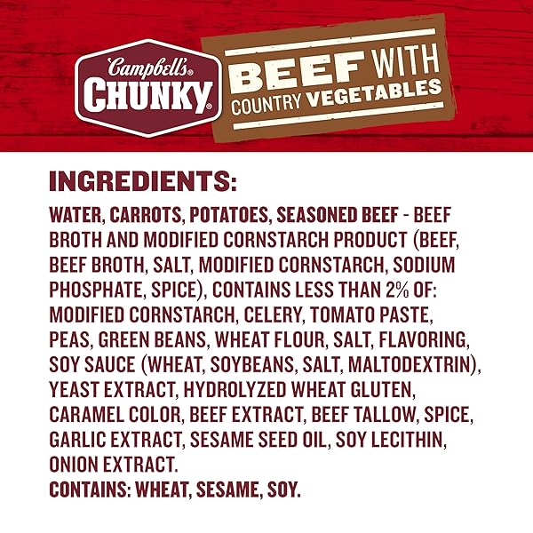 CAMPBELL’S CHUNKY SOUP, BEEF SOUP WITH COUNTRY VEGETABLES, 18.8 OZ CAN