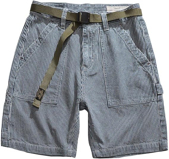 Amazon ベルト付き ストライプ ショートパンツ メンズ アメカジ ハーフパンツ 夏 マルチポケット 5分丈 カーゴパンツ ゆったり ペインター パンツ ショートパンツ 通販