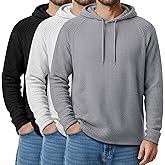 August Alley 3 Pack Men's Big and Tall Hoodies Sweatshirts Waffle Knit Long Raglan Sleeve Casual Pullover Drawstring Shirts