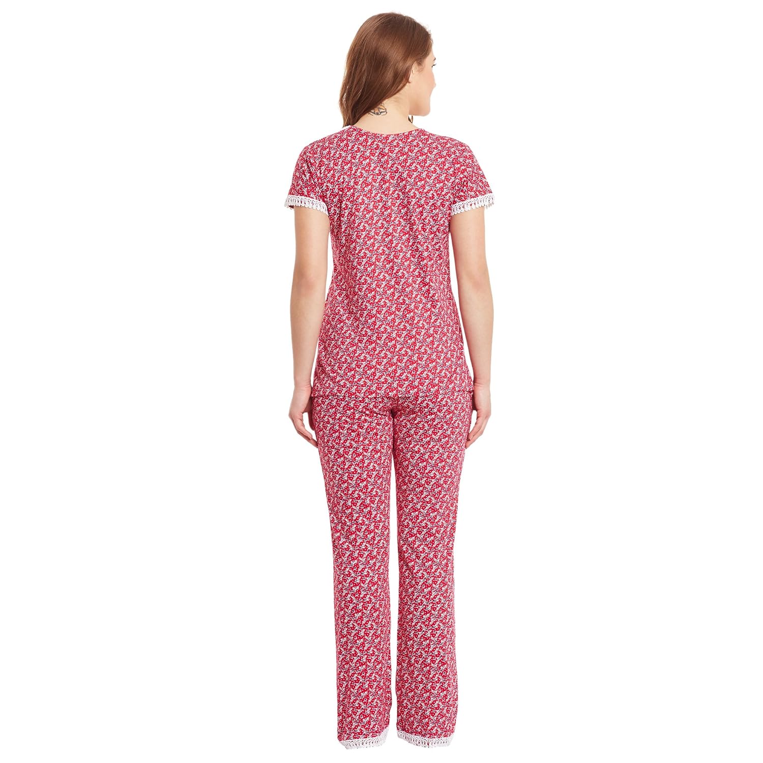 claura women's cotton night suit set (pink)