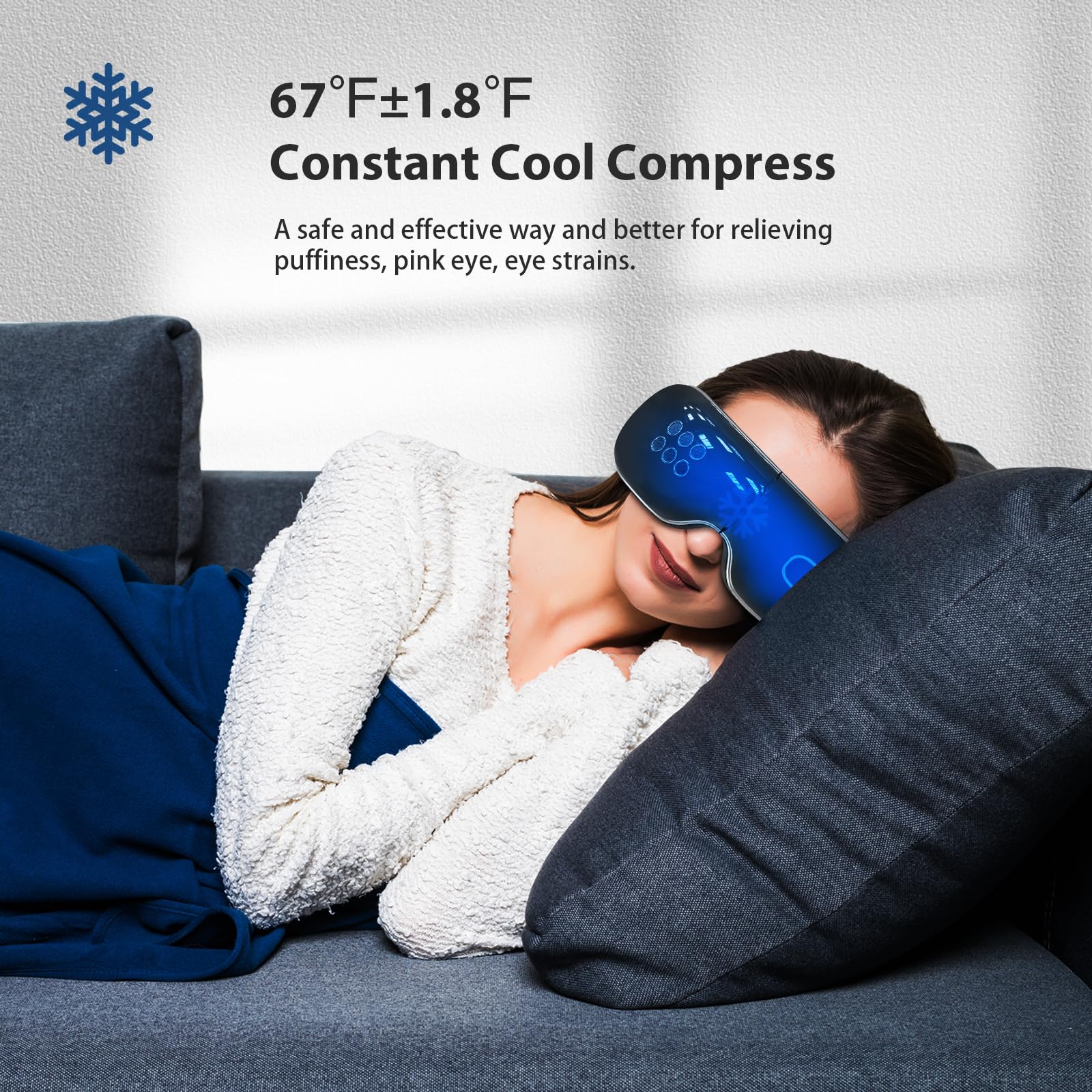 Fmalve Eye Massager with Heat and Cooling for Migraines, Dry Eyes, Heated Eye Mask Massager Improve Sleeping - Gifts for Women and Men (Black)