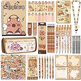 RHUIOKJLDF 12PCS Capybara School Supplies set，Cute School Supplies ballpoint pens notebooks, pencil cse, sticky notes ，mechanical pencil