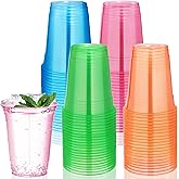 Kochorie 60 Pack 12 Oz Plastic Neon Cups Glowing Party Cups 4 Assorted Neon Colors Disposable Blacklight Party Light Up Cup for Birthday Party In The Dark Party Supplies