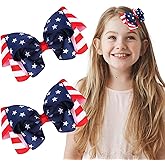 Whaline American Flag Hair Bow Clips Patriotic Independence Day Alligator Hair Pins Stars and Stripes Hair Barrette 4th of July Hair Clips For Baby Girls Women Hair Accessory, 2Pcs